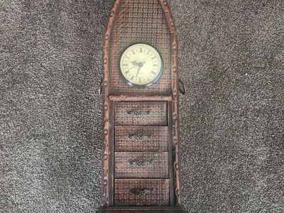 Vintage Wooden Decorative Clock and Storage Box with Ornate Metal Feet
