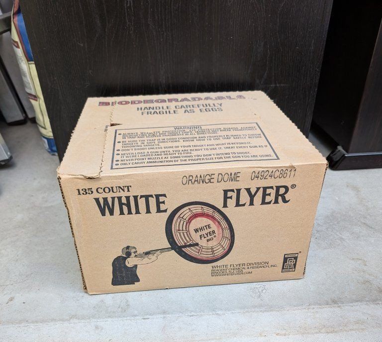 Box of clay pigeons for the sport of Skeet Shooting