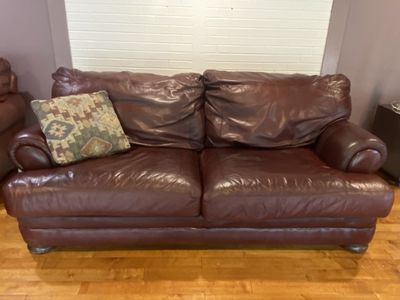 Leather Couch, Oversized Chair & Ottoman Set