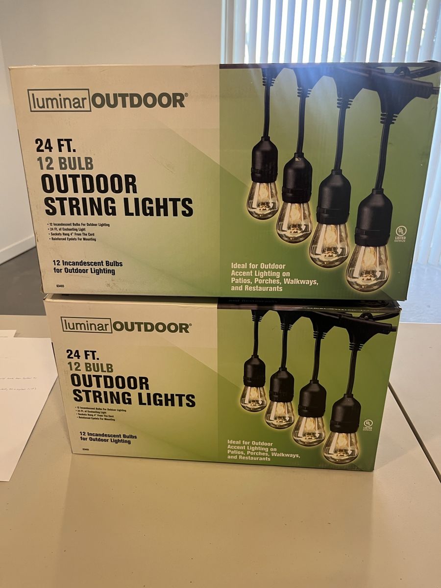 Luminar Outdoor 24 Ft 12 Bulb Outdoor String Lights (Lot of 2)