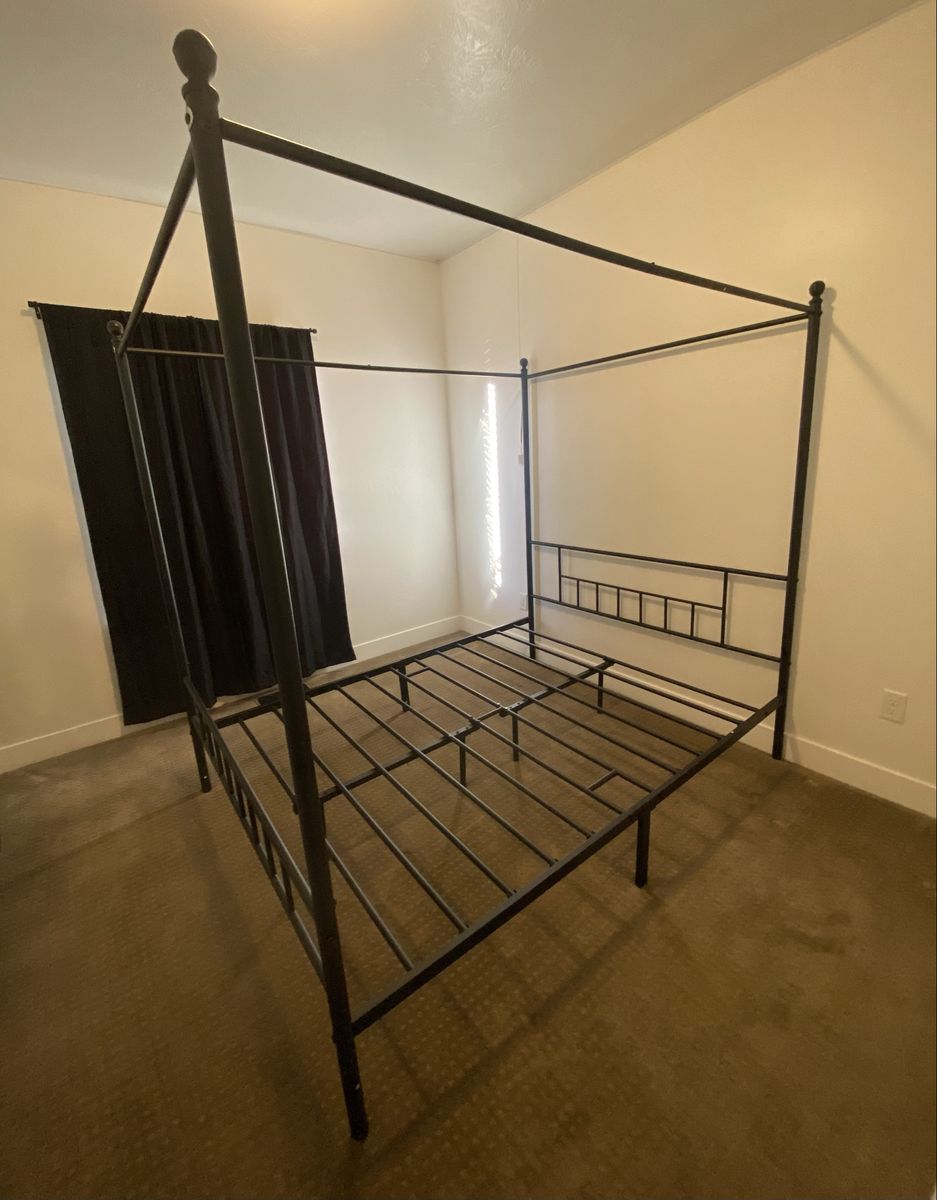 Queen Size Metal Canopy Bed Frame  Memory Foam Mattress is Available