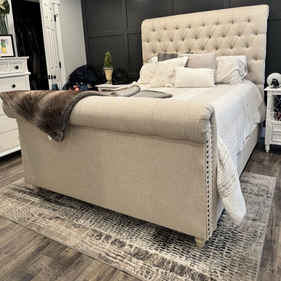 Upholstered Queen Bed frame and mattress