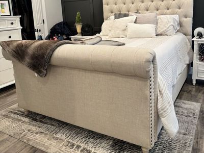 Upholstered Queen Bed frame and mattress