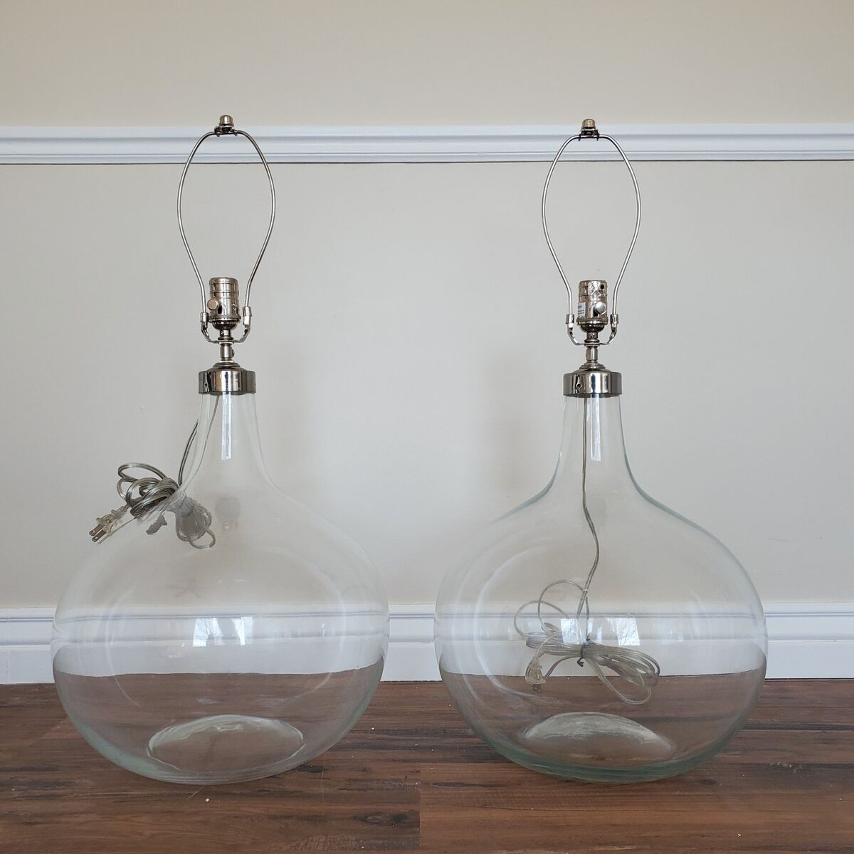 Pair Ethan Allen Large Onion Jar Glass Table Lamps