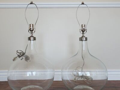 Pair Ethan Allen Large Onion Jar Glass Table Lamps