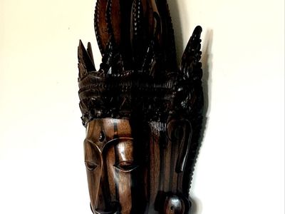 Hand-Carved Bali & African Masks + Ceramic Green Man Mask – Wall Art Collection – Tribal Art-