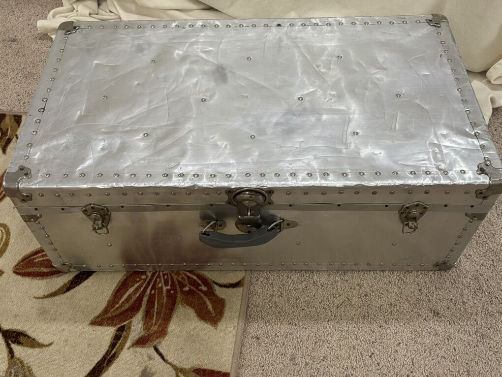 Vintage Silver Trunk Suitcase Coffe Table 36-in