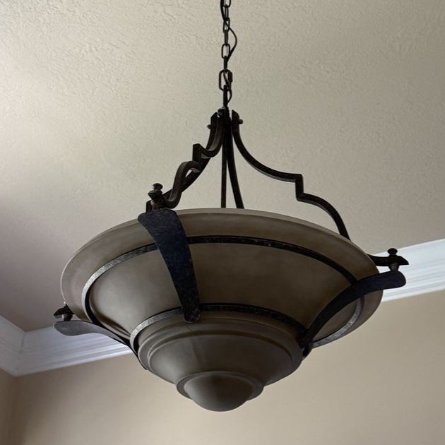 Industrial Style Bowl Chandelier - Frosted Glass & Dark Metal Frame