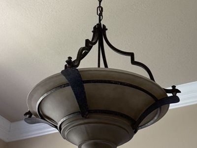 Industrial Style Bowl Chandelier - Frosted Glass & Dark Metal Frame