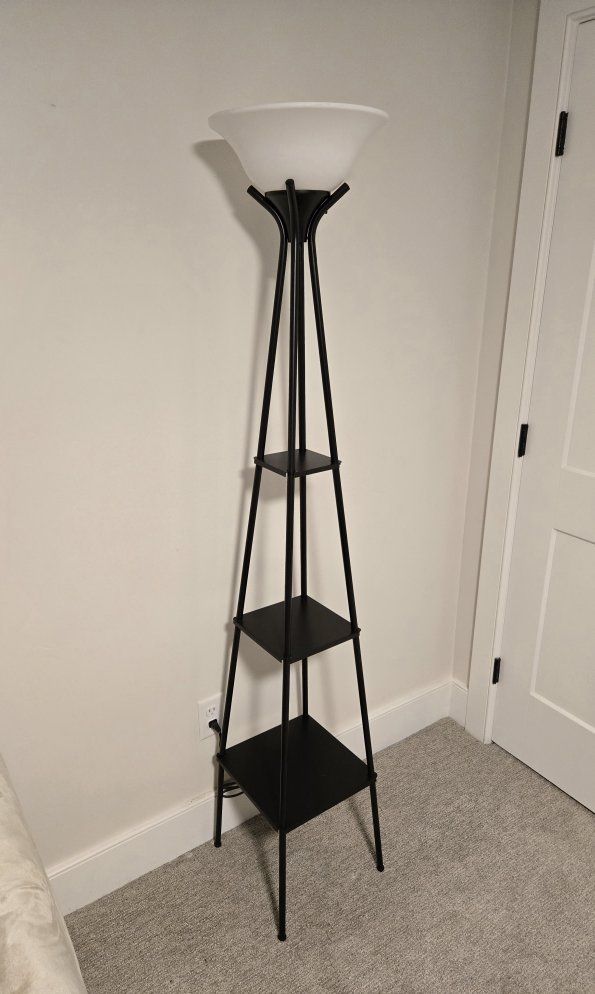 Black Metal Floor Lamp with Shelves