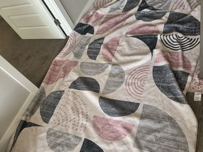 Modern Geometric Area Rug - Pink, Grey, and Cream Abstract Arch Pattern and smaller rug