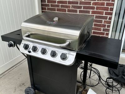 Char-Broil 5 burner grill with side burner.