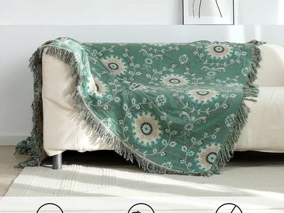 Bohemian Floral Medallion Woven Throw Blanket with Tassels - Green, Cotton Blend, 60x75 inches