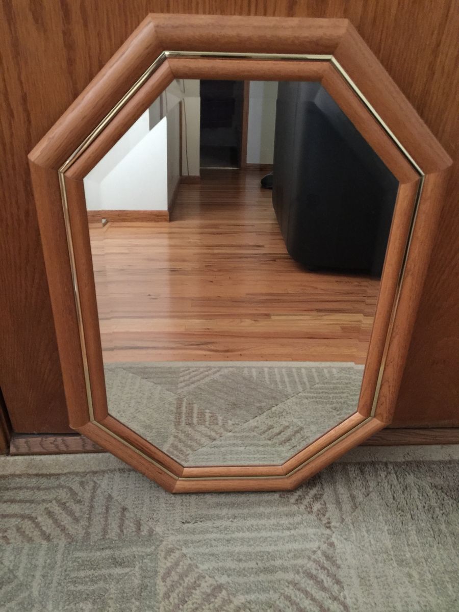 Stanley Monarch Solid Octogon Oak Frame Wall Mirror with Brasstone Inlay