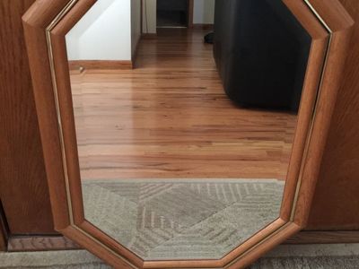Stanley Monarch Solid Octogon Oak Frame Wall Mirror with Brasstone Inlay