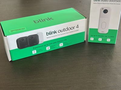 Blink Outdoor 4 Camera System (2 Cameras) + Blink Video Doorbell - New Smart Home Security