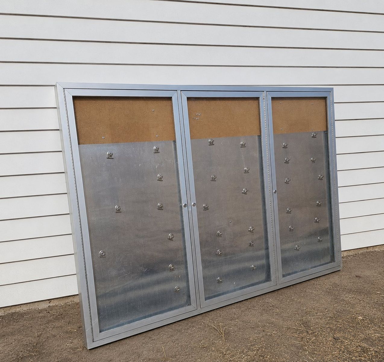 Ghent 3-Door Enclosed Bulletin Board, 72"x48", Aluminum Frame