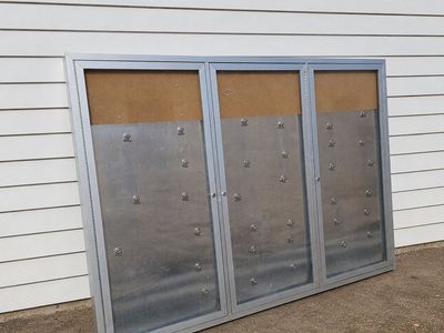 Ghent 3-Door Enclosed Bulletin Board, 72"x48", Aluminum Frame