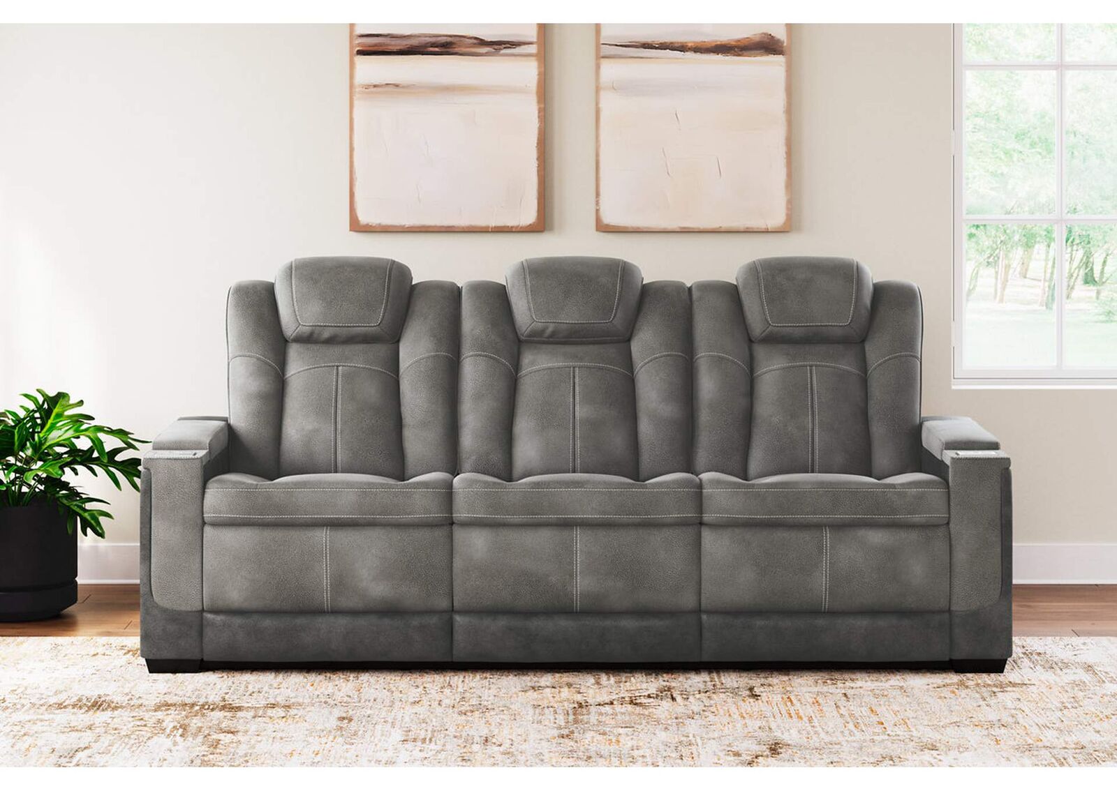 Next-Gen DuraPella Power Reclining Sofa w/ Drop Down Table - Living Room Furniture - Action Home Furniture