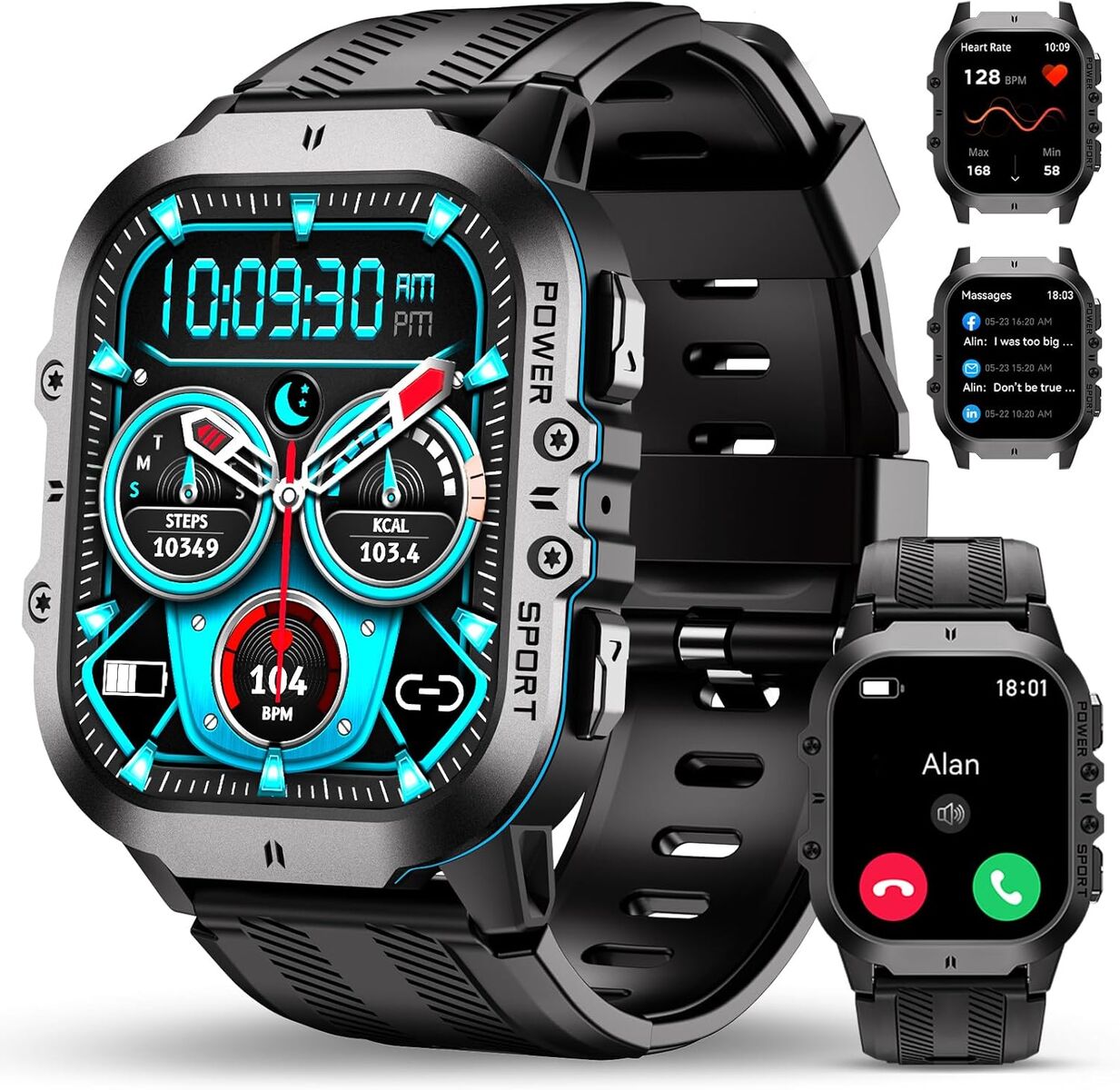NEW Military Smart Watches for Men(Answer/Make Calls), Android/iPhone, Waterproof Smart Watch w Blood Pressure/Heart Rate