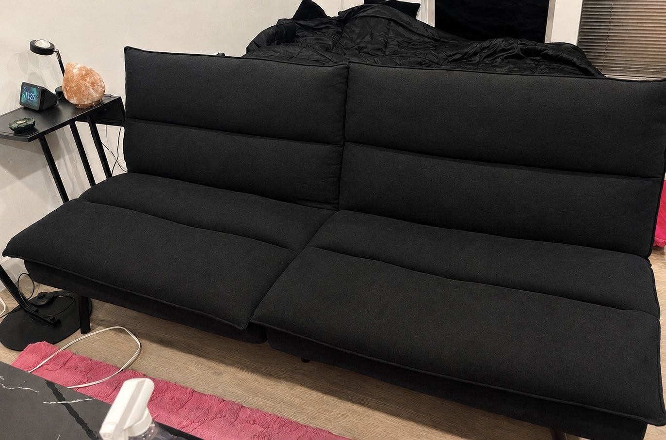 Modern Black Convertible Futon Sofa Bed with Reclining Backrest