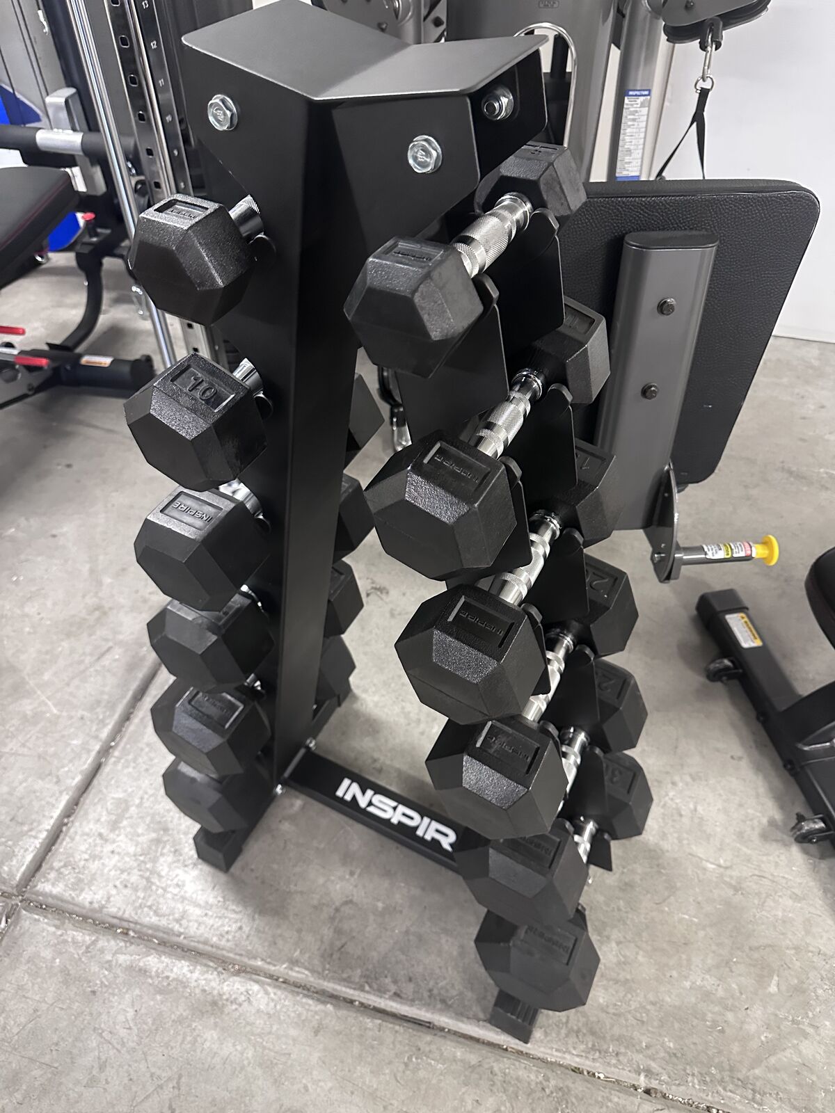 Inspire Fitness Rubber Hex Dumbbells & Rack