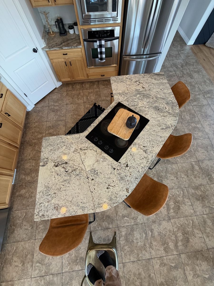 Granite/Quartzite Kitchen Island Countertop with Whirlpool 4-Burner Cooktop - 112"x52.5"x38"