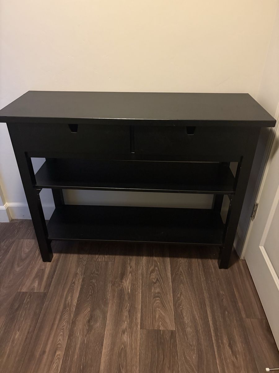 Black/brown Console Table with Two Drawers and Lower Shelves