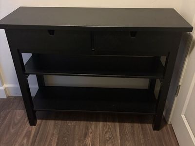 Black/brown Console Table with Two Drawers and Lower Shelves