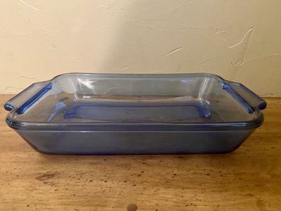 Vintage Anchor Hocking Cobalt Blue Glass Baking Dish - Ovenware 8 x 11.5 x 2in - C PIX
