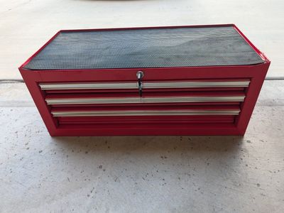 Red 3-Drawer Steel Tool Box with Top Storage Compartment and Lockable Latch