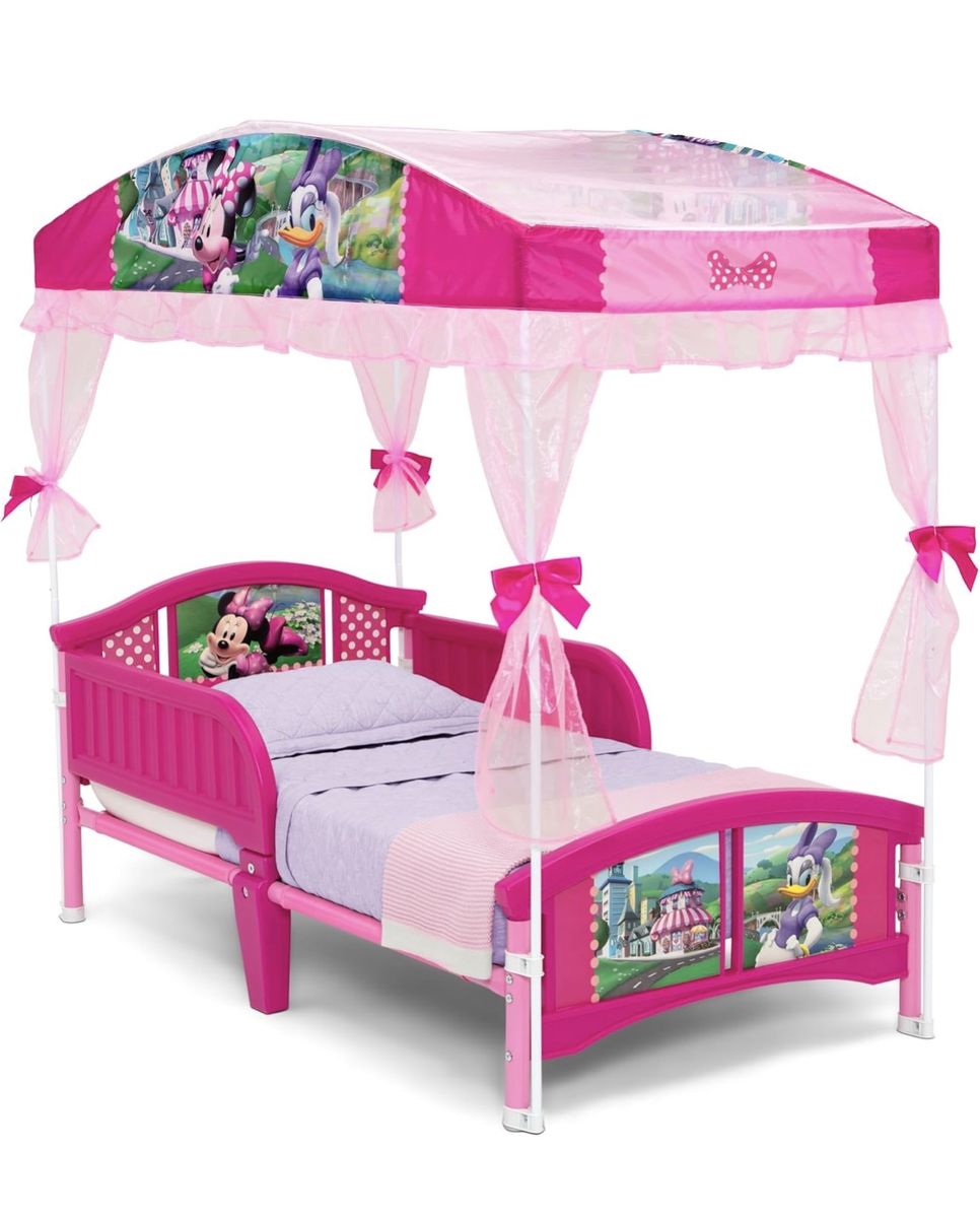 Disney Minnie Mouse Toddler Canopy Bed with Guardrails Pink. Rand new still in box