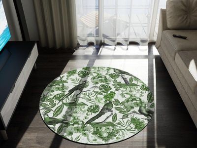 5 Foot Chenille Green Parrot Toile Round Rug - free shipping