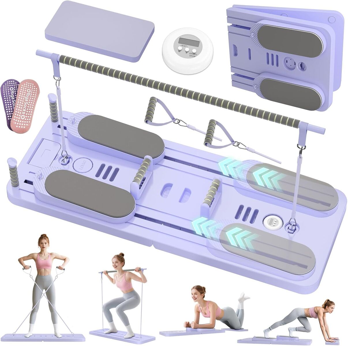 NEW Pilates Reformer Set, Foldable Pilates Board, 5 in 1 Portable Pilates Sliding Board, Trainer Machine