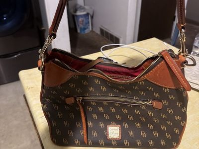 Dooney & Bourke Monogram Signature Brown Leather Trim Shoulder Bag