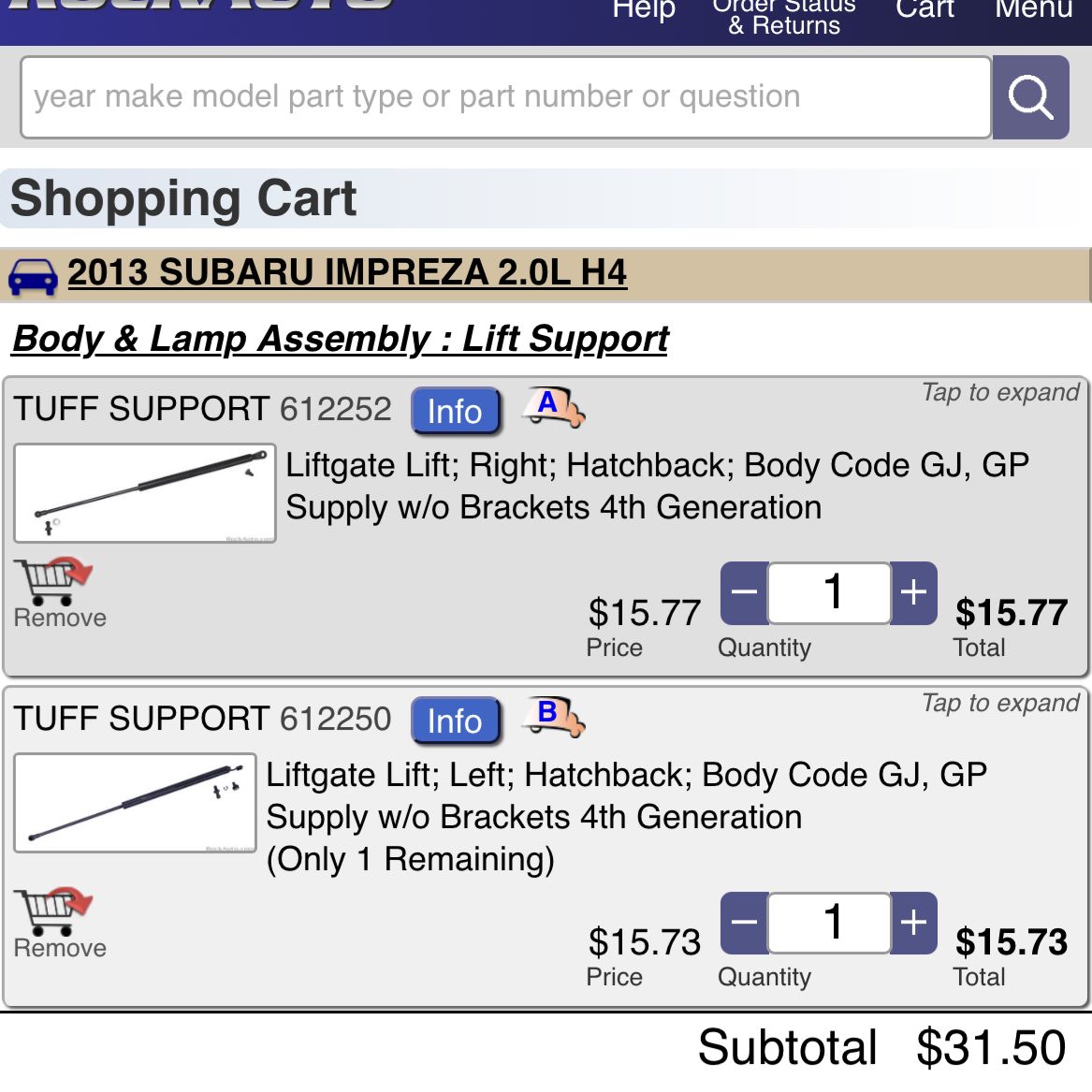 liftgate lift 612252 612250