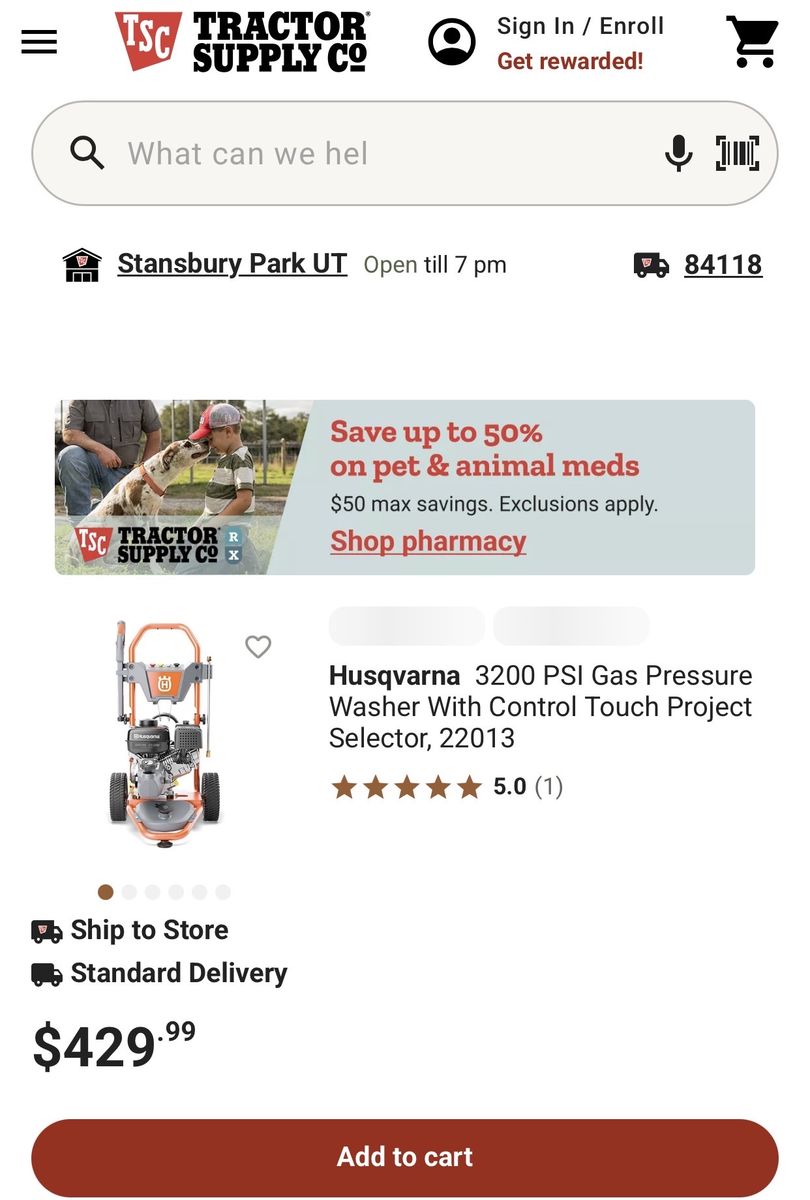 Husavarna 3200 Psi  2.5 GPM Pressure Washer. New