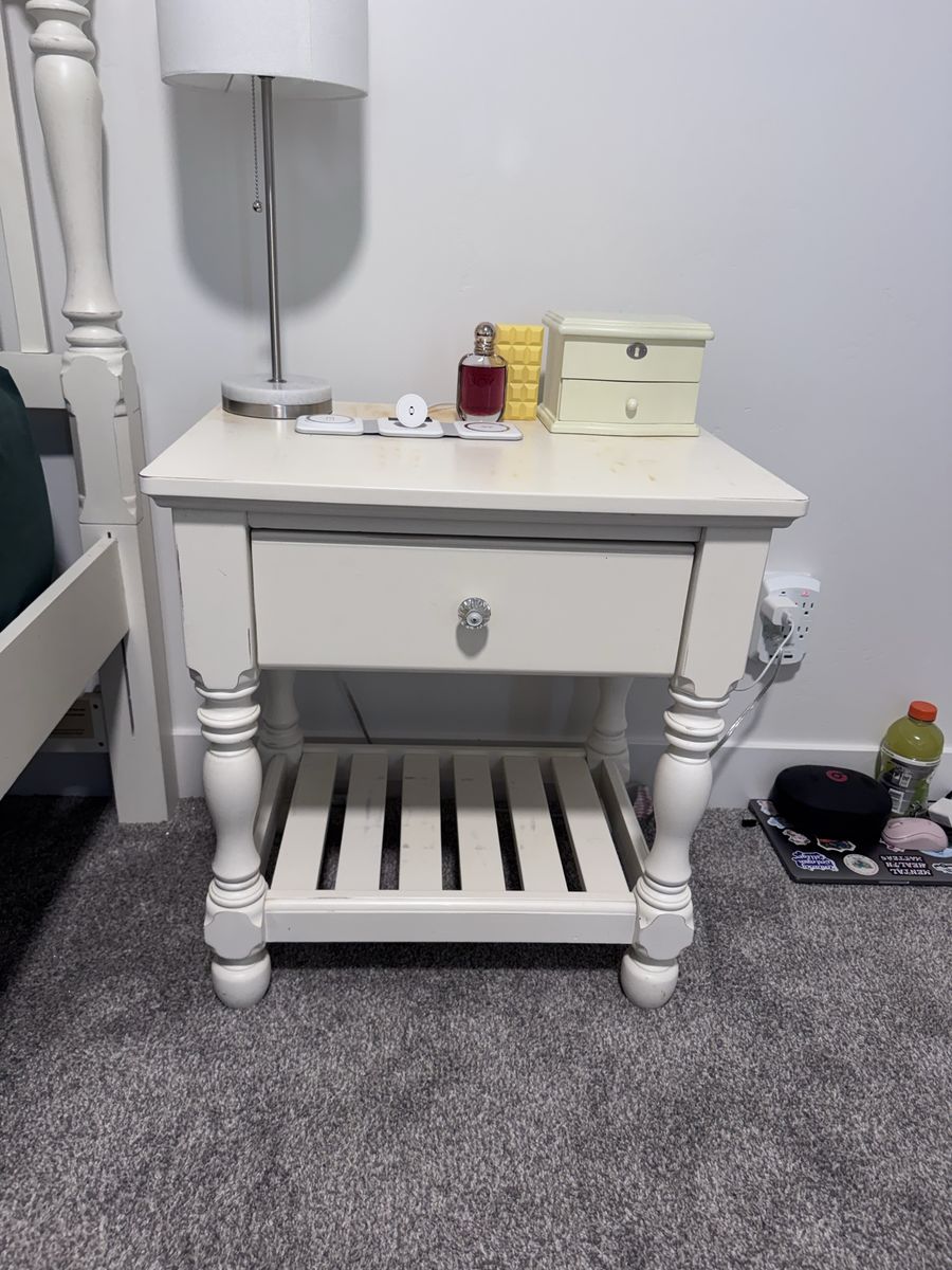 White Wooden Bedroom Furniture Set - Tall 6-Drawer Dresser Chest and 1-Drawer Nightstand