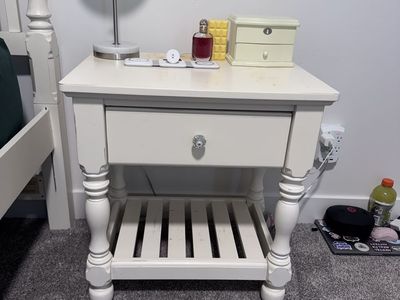 White Wooden Bedroom Furniture Set - Tall 6-Drawer Dresser Chest and 1-Drawer Nightstand