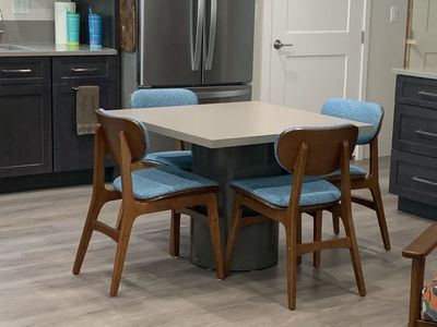 Levity Solid Wood Dining Chairs (4) with Removable Blue Washable Covers - 300 lbs capacity