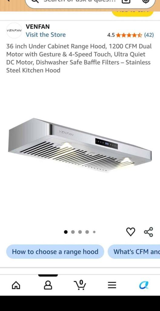 36" Under Cabinet Range Hood, 1200 CFM Dual Motor, Gesture & Touch Control, Stainless Steel