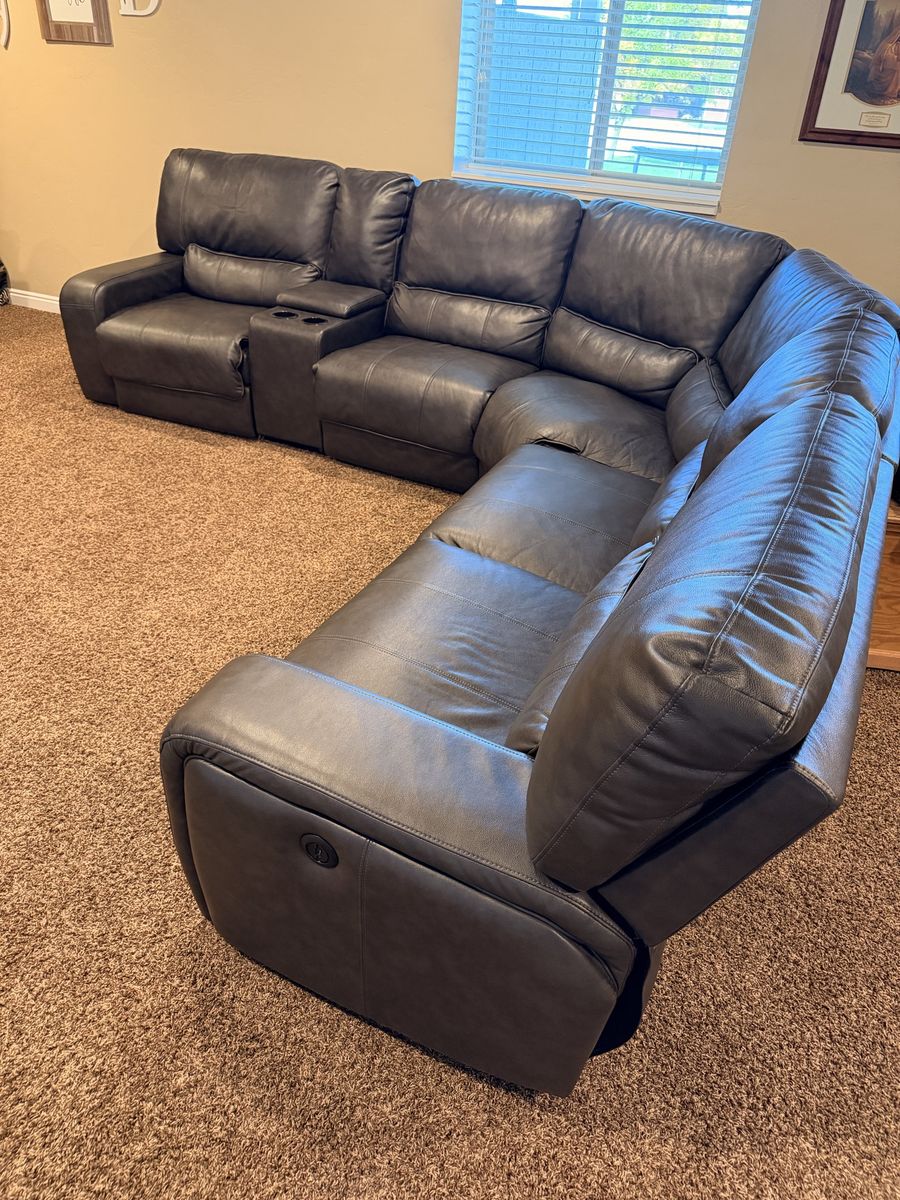 Gray Leather/Vinyl Console Loveseat with Cupholders and Storage