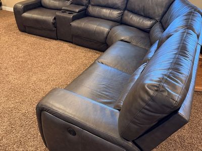 Gray Leather/Vinyl Console Loveseat with Cupholders and Storage