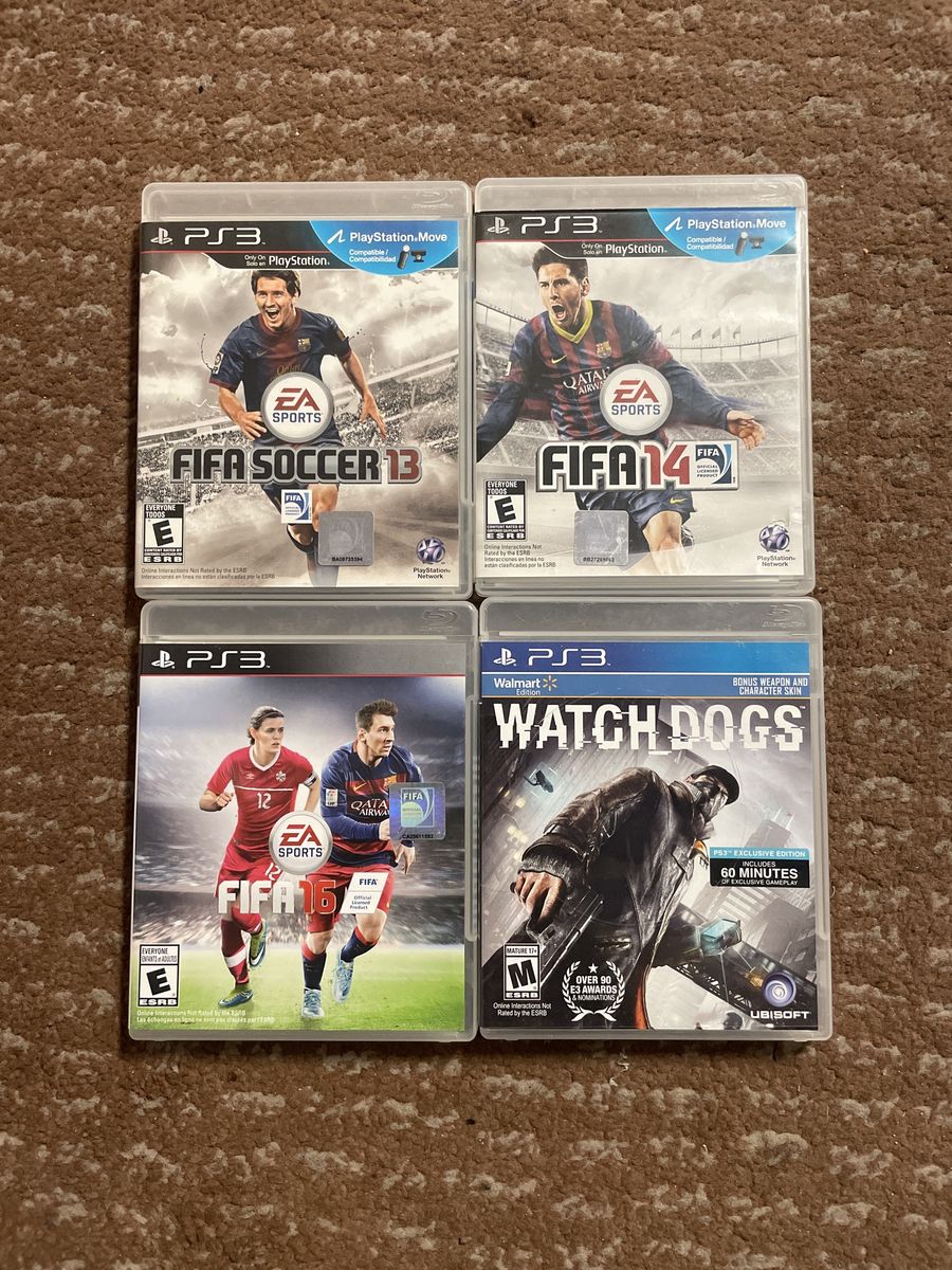 PlayStation 3 Game Lot of 4 - FIFA 13, FIFA 14, FIFA 16, Watch Dogs (PS3)