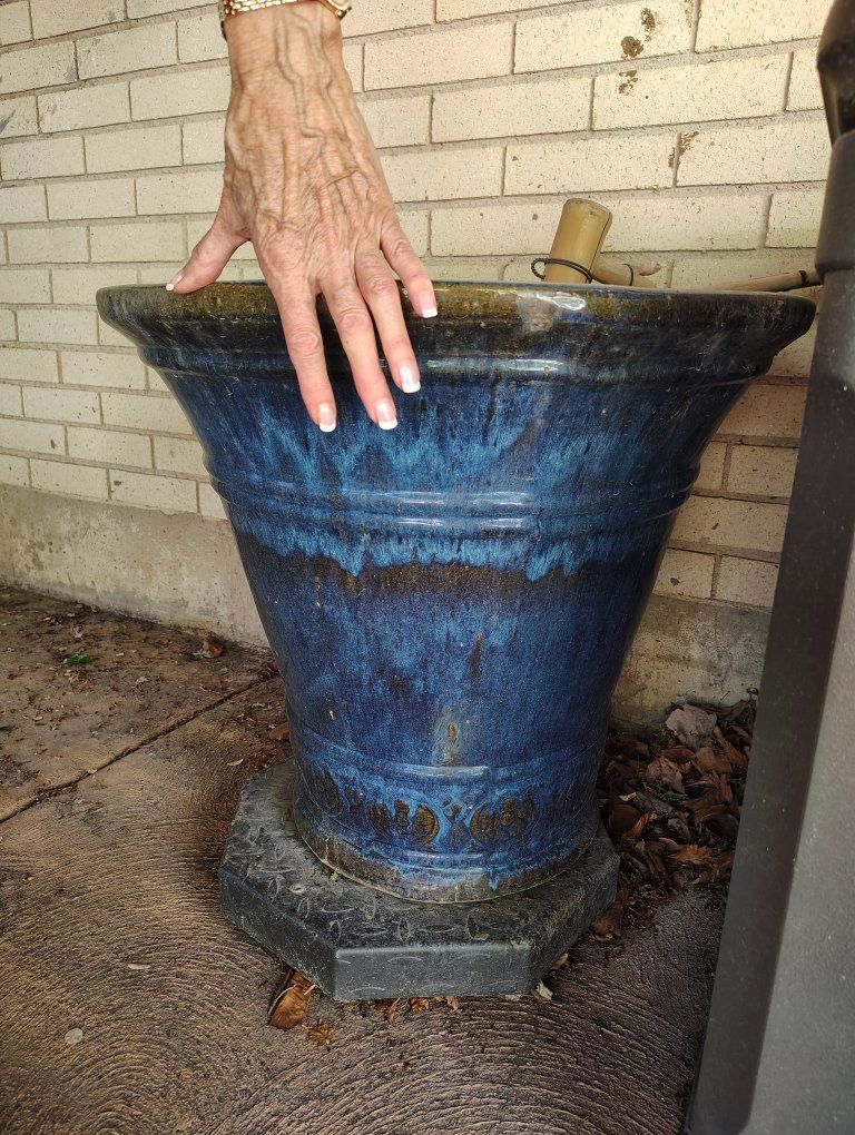 Fountain Blue Pot Bamboo Tomato Cage Ivy Spiral Trellis