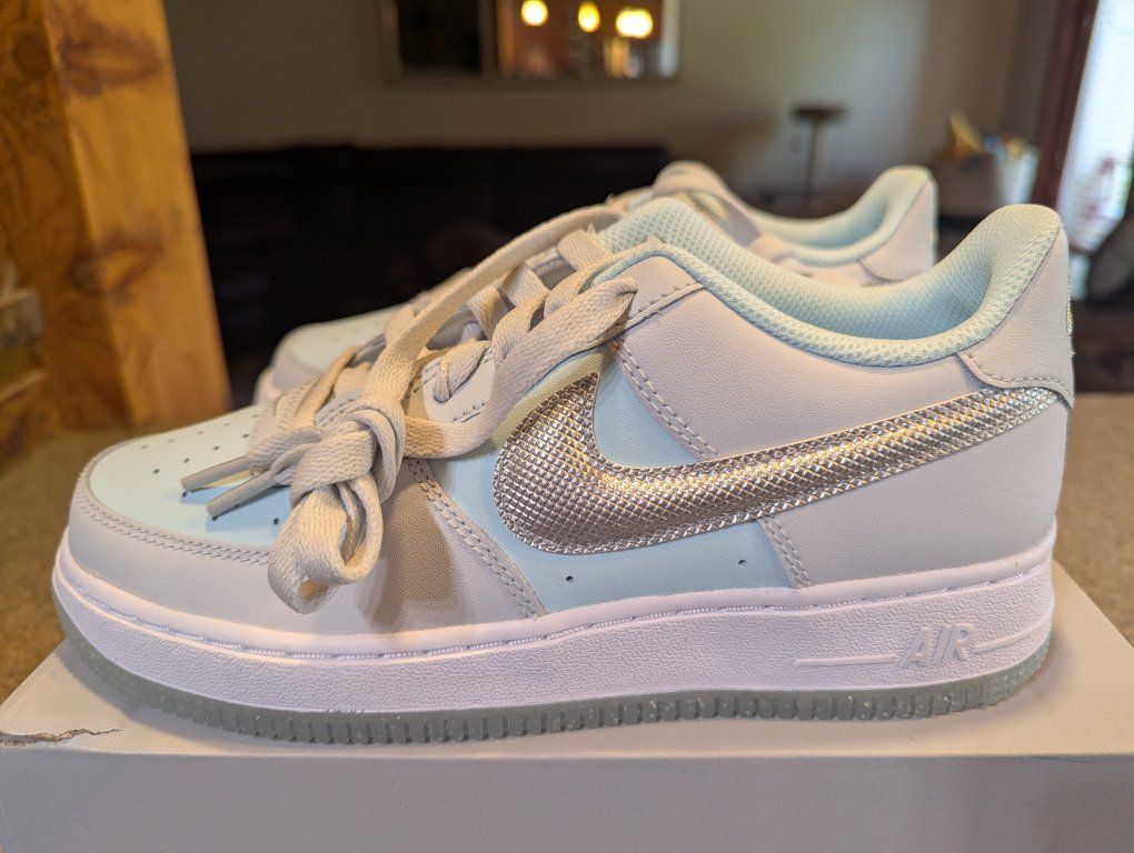 New Nike Air Force 1 BG Pure Platinum/Metallic Silver Sneakers - Men's 5 / Women's 6.5
