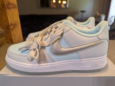 New Nike Air Force 1 BG Pure Platinum/Metallic Silver Sneakers - Men's 5 / Women's 6.5