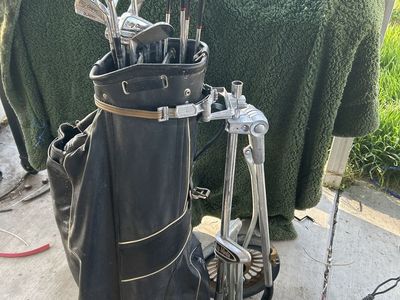 Vintage Golf Bag Clubs And Cart