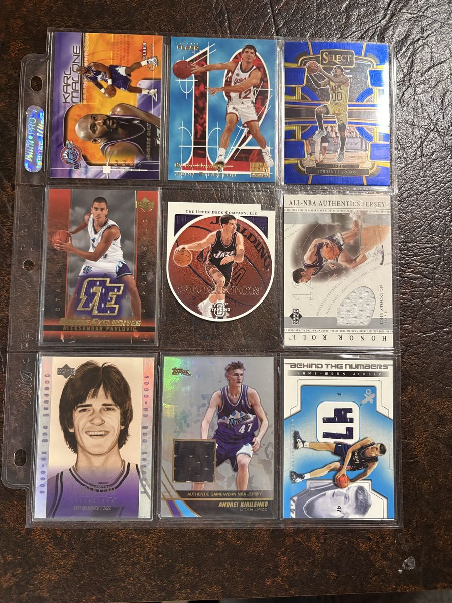 Utah Jazz Basketball Trading Cards totaling 621 cards  - Karl Malone, John Stockton, AK 47 Jersey Relics and many more