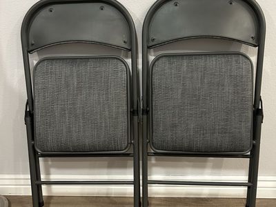 2 Gray Folding Chairs with Padded Seats - Durable Metal Frame & Upholstered Comforted